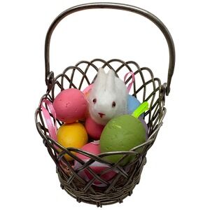 Easter Basket Silver Wire Woven Eggs Bunny Spring Decor Table‎ Centerpiece Small